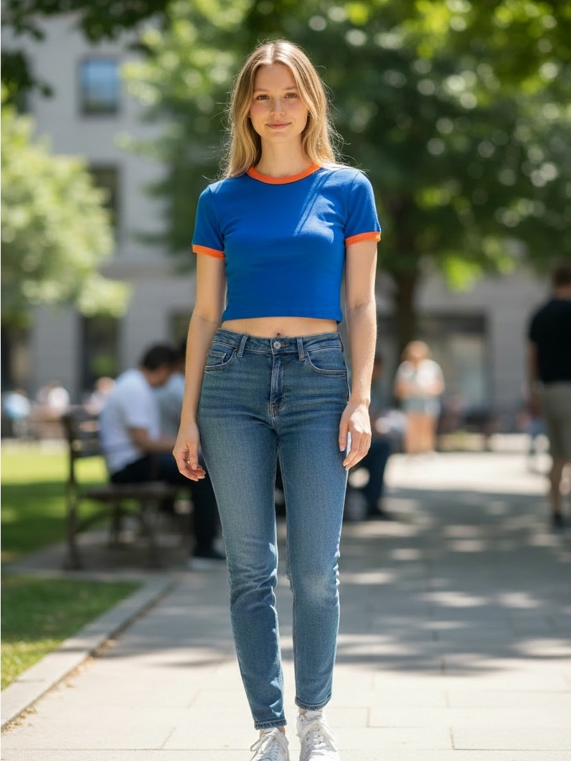X Girl Women’s Blue & Orange Contrast Ringer Tee Crop Top